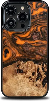 Image de Étui Bewood Unique Orange pour iPhone 15 Pro en noir et orange