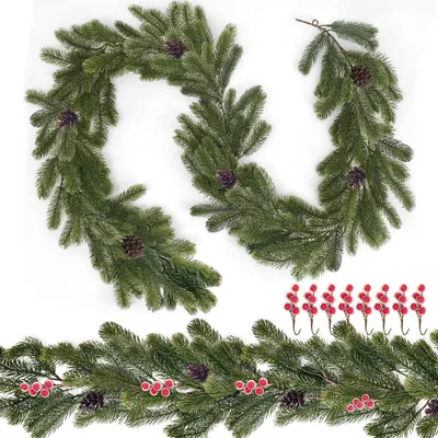 Image de Guirlande de Noël en branches de sapin décorée de baies, longueur 195 cm