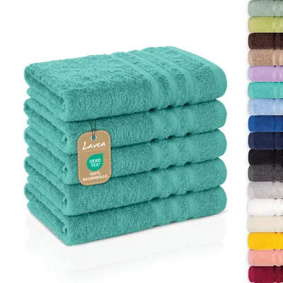 Produktbild von Lavea® 5er Set Gästehandtücher 30x50 cm, Weiche & Saugstarke Gästetücher aus 100% Baumwolle, Frottierserie Elena, Waschbar 60°C - Türkis