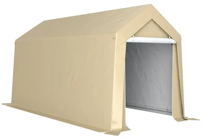 Image de Outsunny Abri de jardin, tente de stockage, 2 x 3,6 m, imperméable et anti-uv, cadre en acier galvanisé et grande porte, abri de vélo garage pour extérieur, beige