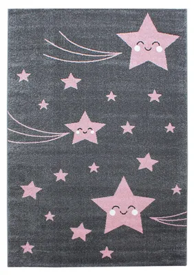 Image de Kids Étoiles tapis chambre d'enfant poils ras rectangle 200x290cm roses