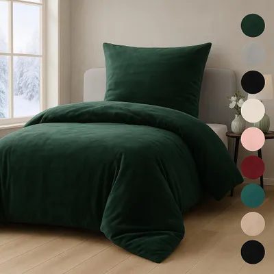 Produktbild von Malika Mikrofaser-Cashmere-Touch-Bettwäsche 2-teilig, 135 × 200 + 80 × 80 cm, Dunkelgrün