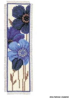 Imagen del producto de Marcapáginas Vervaco "Anémonas azules", diseño de punto