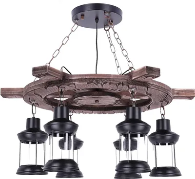 Produktbild von TIBU Hängelampe aus Holz Vintage Lampe Ruder Wohnzimmer E27 höhenverstellbar 6 flammig