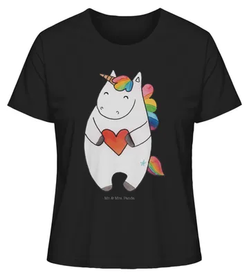 Produktbild von Mr. & Mrs. Panda Damen T-Shirt Einhorn Herz Größe L - Schwarz - Geschenk, Damenshirt, Basic Shirt, Kurzarmshirt, Freundin, Kurzarm, Bunt, Einhörner, Unicorn, Baumwoll