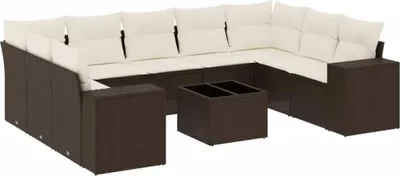 Produktbild von 10-tlg. Garten-Sofagarnitur mit Kissen Braun Poly Rattan