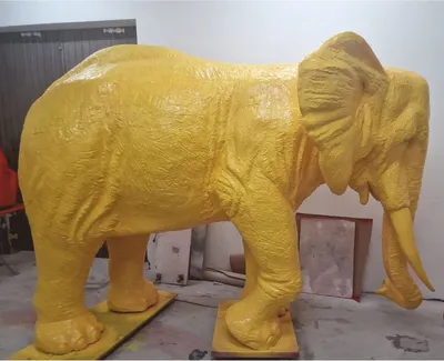 Riesige Lebensgroße XXL Garten Deko Skulptur Figur Elefant Gelb