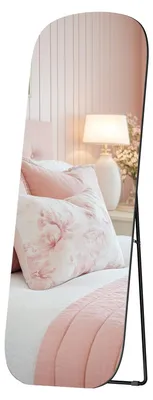 Produktbild von Standspiegel mit Aluminiumrahmen und abgerundeten Ecken | Tintenschwarz | 160x50 cm