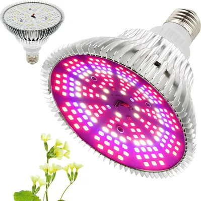 Produktbild von 300W LED Pflanzenlampe E27, Vollspektrum Pflanzenlicht mit 200 LEDs, für Zimmerpflanzen, Hydroponik, Gewächshaus, Gemüse & Blumen