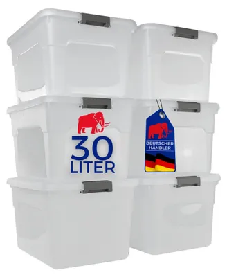 Produktbild von SuperSparSet 6x Aufbewahrungsbox mit Deckel | Klein, 30 Liter | HxBxT 26x46x33cm | Kunststoff, Transparent | Stapelbar | Plastikbox Kunststoffbox Stapelbox Aufbewahrungsbehälter