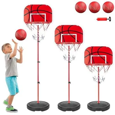 Zdjęcie produktu dla Kosz do koszykówki regulowany dla dzieci ze stojakiem piłki 50 150 cm