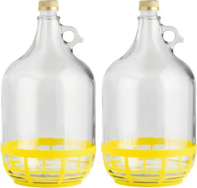Produktbild von lilawelt24 2 x 5L Glasballon (Gallone) mit Schutzkorb, Rundgriff & Schraubverschluss – Glasflasche für Wein, Gärung & Saft