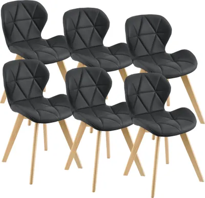 Produktbild von Stolička do jedálne Älmhult Sada 6 stoličiek 81x57 cm z umelej kože z bukového dreva Stolička do obývačky Kuchynská stolička čierna