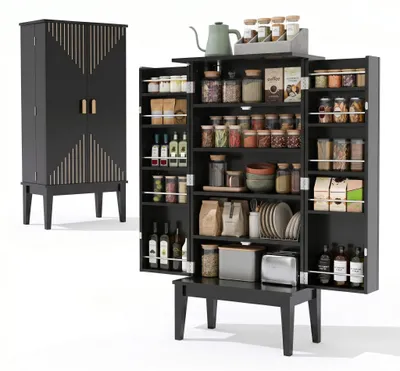 Image de MeubleR : Armoire haute de cuisine, 59 x 30 x 120 cm, noire, en MDF