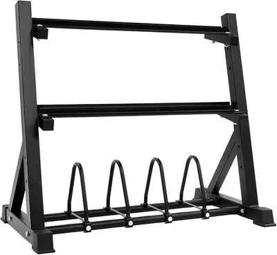 Produktbild von 3 Ebenen Hantelständer,Hantelablage mit 300 kg Traglast,verstellbare Ebenen 60-115 mm,100x53x87 cm,Gewichtsständer aus T5-Stahl,Langhantelständer für Hanteln,Scheiben und Kettlebells