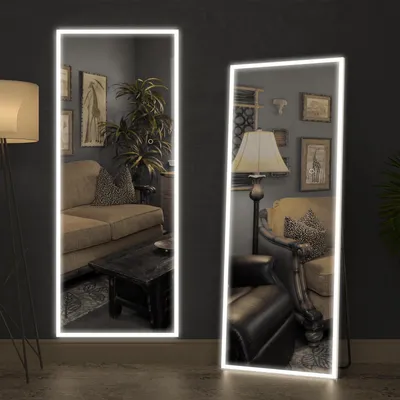 Productafbeelding van Spiegel voor het hele lichaam met LED-verlichting, 160x50 cm, dimbaar, met 3 kleurtemperaturen, geschikt voor wandmontage of als staande spiegel, wit