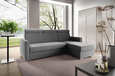 Zdjęcie produktu dla LIKMA Neli Sofa Narożna Szara z Funkcją Spania i Pojemnikiem na Pościel 213x100x165 cm Sofa L Regulowane Zagłówki