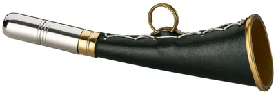 Signaalhorn aus Messing, 16 cm, grün, mit Lederwicklung