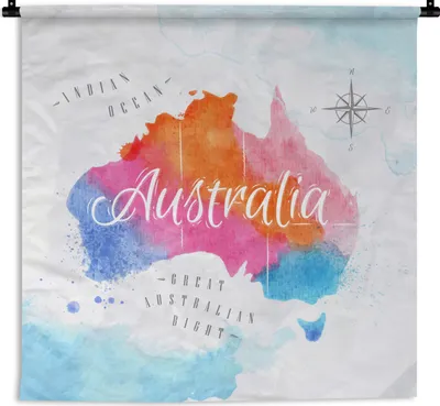 Produktbild von MuchoWow® Wandteppich Wandbehang Ölgemälde - Weltkarte - Australien 120x120 cm Tapisserie Dekoration Wandtuch - Modern - Baumwollgewebe