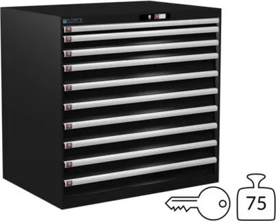 Produktbild von Lista Schubladenschrank - 78.295.060 - 1.000x1.023x725 mm (HxBxT) - 10 Schubladen - 75 kg - Key Lock - schwarz (NCS S 9000-N)