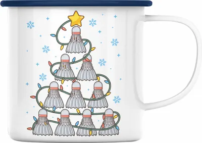Produktbild von Trendation - Badminton Weihnachten Emaille Tasse Geschenk Badmintonspieler Geschenkidee Trainer Coach (Blau)