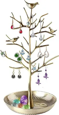 Produktbild von Schmuckbaum mit Vögeln, ohrschmuck, ketten, ringe, schmuckhalter, goldfarben