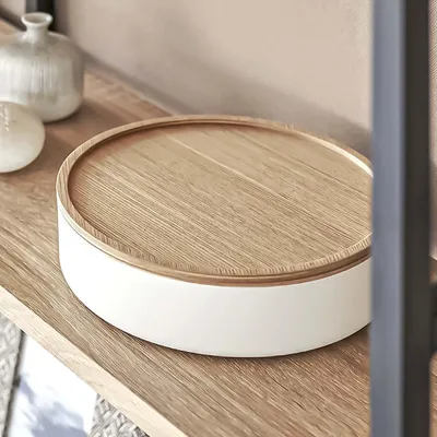 Zdjęcie produktu dla Okrągłe pudełko do przechowywania Yamazaki z pokrywką 22x6cm białe
