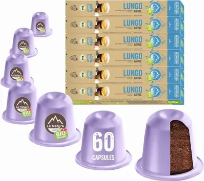 Produktbild von Lungo Kaffee - 60 Kaffeekapseln | La Natura Lifestyle Organic 306g| biobasiert | Nespresso®*³ kompatible