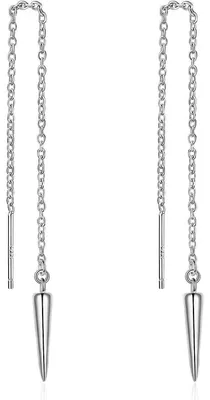 Image de Boucles d'oreilles en argent sterling 925, modèle fil unique, avec chaîne à franges, forme goutte, longueur 125 mm