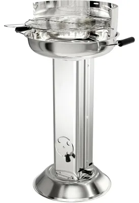 Image de Barbecue au charbon de bois en acier inoxydable - Barbecue sur colonne - Grille réglable en hauteur sur 4 positions - Grille chromée - Idéal pour le camping, le jardin et les fêtes - Argenté