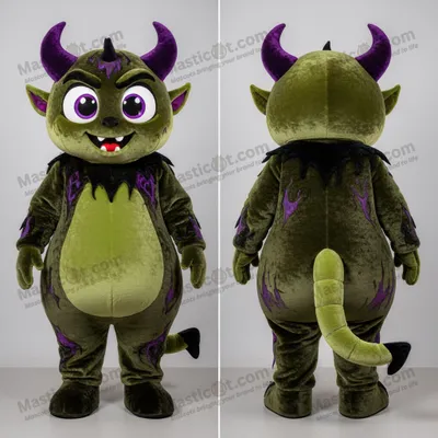 Immagine prodotto di Costume da mascotte MASTICOT diavolo verde oliva con corna
