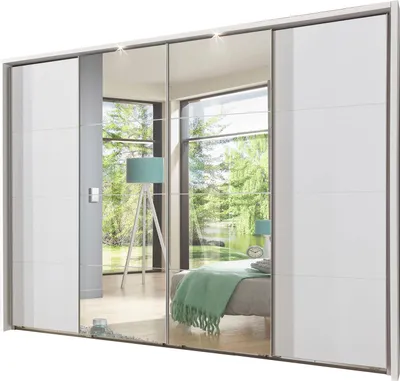 Image de Armoire à portes coulissantes Bruxelles Armoire de chambre 270x65x210cm blanc Portes miroir
