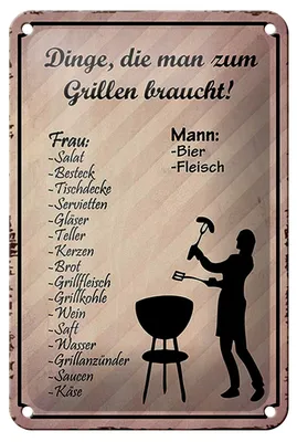 Produktbild von Blechschild Spruch 12x18cm Dinge die man zum Grillen braucht