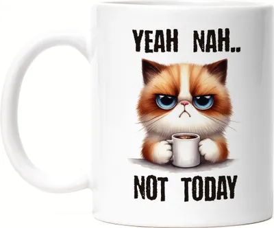 Produktbild von Yeah Nah Not Today Tasse Weiß Lustige Katze Morgenmuffel Humor Kaffee Geschenkidee