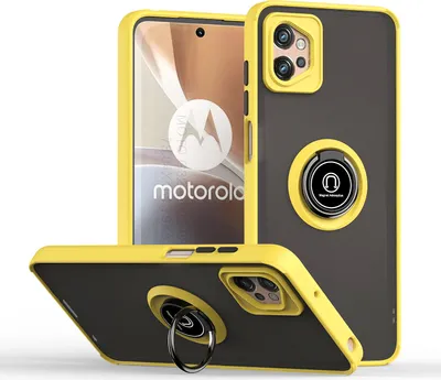 Produktbild von Moto G32 Hülle, Ring Halter Ständer Matte Transluzent TPU Rahmen Stoßfest Schutzhülle für Motorola Moto G32 Gelb