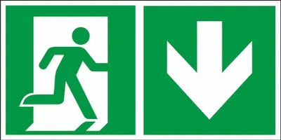 Produktbild von Evakuierungsschild „Richtung Ausgang unten rechts“ – 150×300 mm, PVC, nachleuchtend