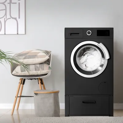 Obrázek produktu pro ML-Design Podstavec pod pračku se zásuvkou 63x54cm ocel černý do 150 kg, pro chladničku, skříňka pod pračku Podstavec pod pračku
