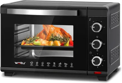 Zdjęcie produktu dla Mini piekarnik o pojemności 28 litrów, moc 1600 W, z timerem i 3 ustawieniami temperatury | Czarny | 47,4 x 29,5 x 29,3 cm