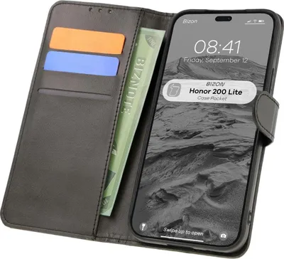 Produktbild von Bizon Case Pocket Flip Case für Honor 200 Lite, Schwarz