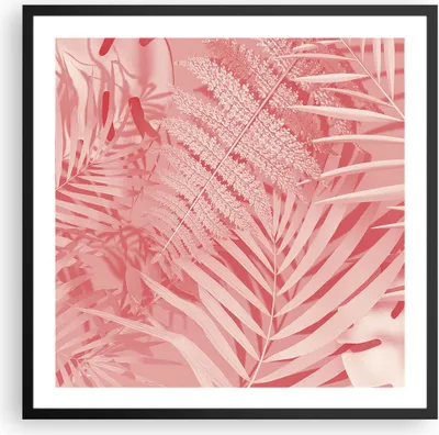 Produktbild von Gerahmtes Poster - Schwarzer Rahmen - Rosa Blätter Palmen - 60x60 cm - Wand Bild - Wanddeko - Wandbilder - Kunstposter - Wandposter - Bilderrahmen - Bilder - Kunstdruck - P2BAC60x60-4745