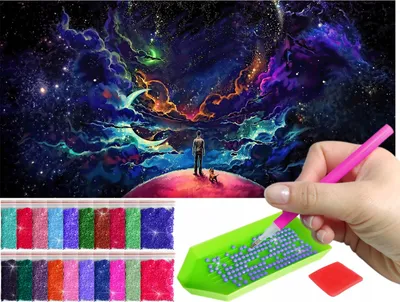 Produktbild von ARTULIO - Diamond Painting Set - Kosmische Galaxie mit Mensch und Sternenhimmel - 80 x 40 cm - Groß XXL - Bilder DIY, Crystal Art