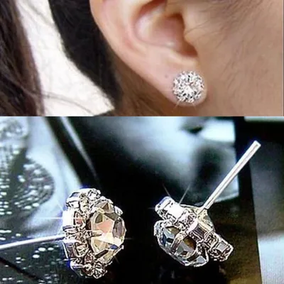 Produktbild von Paar Damen- und Mädchen-Ohrstecker, modisch, elegant, glänzend, mit Strasssteinen, Schmuck