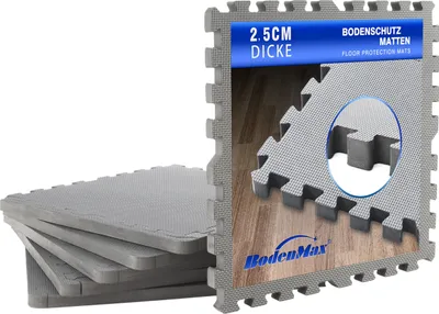 Produktbild von BodenMax Sportmatte Fitnessraum EVA Gymnastikmatte rutschfest Pool Unterlegmatte Bodenschutz dick | 58x58x2.5 cm grau | 12 Stück