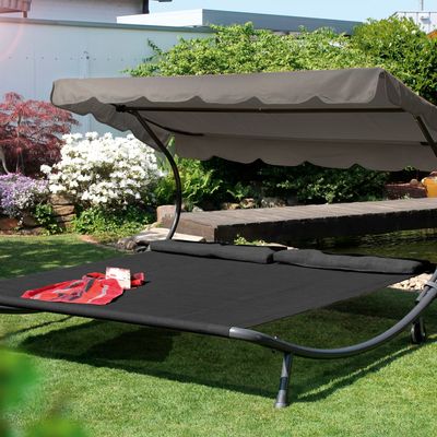 Leco Luxus Doppelliege Dach Kissen 2x2m Garten Liege Sonnenliege Möbel anthrazit
