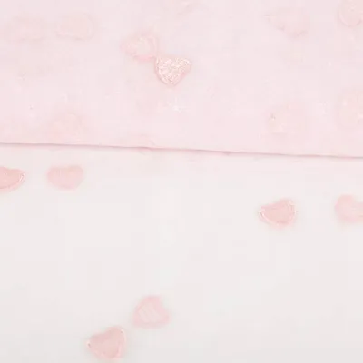 Produktbild von Tüll Stoff Meterware Herzchen Stickerei & Glitzer rosa 125cm