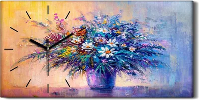 Produktbild von Küchenuhr Bürouhr Leinwand Uhr Geräuschlos 60x30 Malerei Abstrakte Kunst Blumen - schwarze Hände