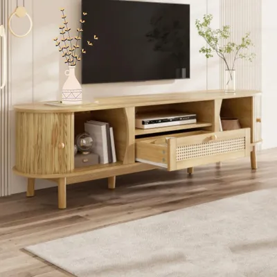 Produktbild von TV-Schrank mit Türen und Schubladen, TV-Ständer Unterschrank, Massivholztüren, Aufbewahrungslösung