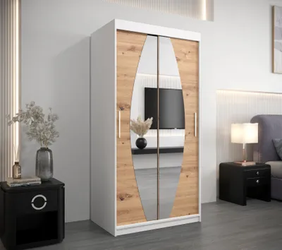 Obrázek produktu pro Šatní skříň se zrcadly TAMARA - šířka 100 cm, bílá / dub artisan