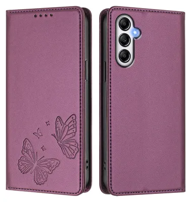 Produktbild von Lederhülle für Samsung Galaxy A54 5G, Schmetterling Prägung Leder Brieftasche Schutzhülle mit Ständer Lila