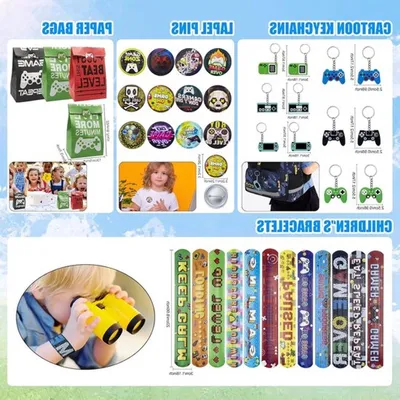 62 Stück Video Game Geschenke für Geburtstagsfeiern - Zubehör, Schlüsselanhänger, Aufkleber und Geschenktüten für Kinder